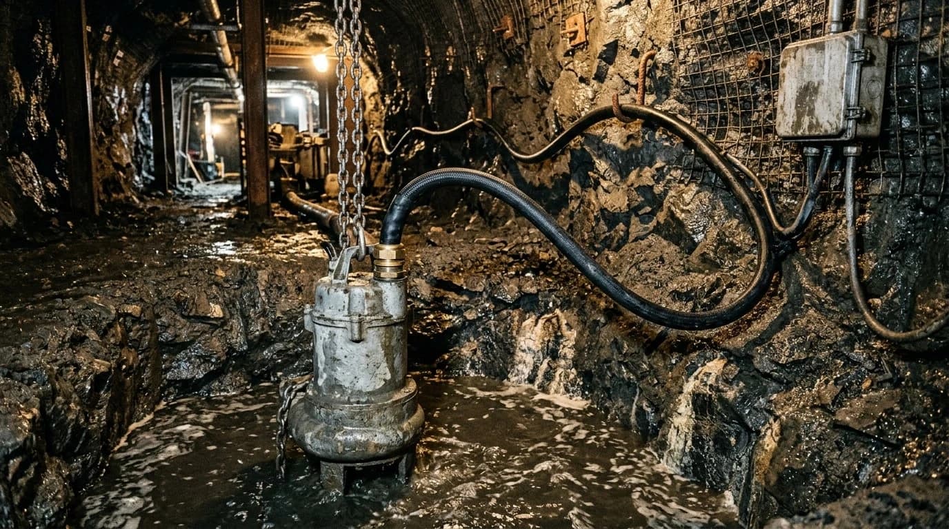 Estación de achique subterráneo con bombas sumergibles alimentadas por cable redondo flexible grado AD8