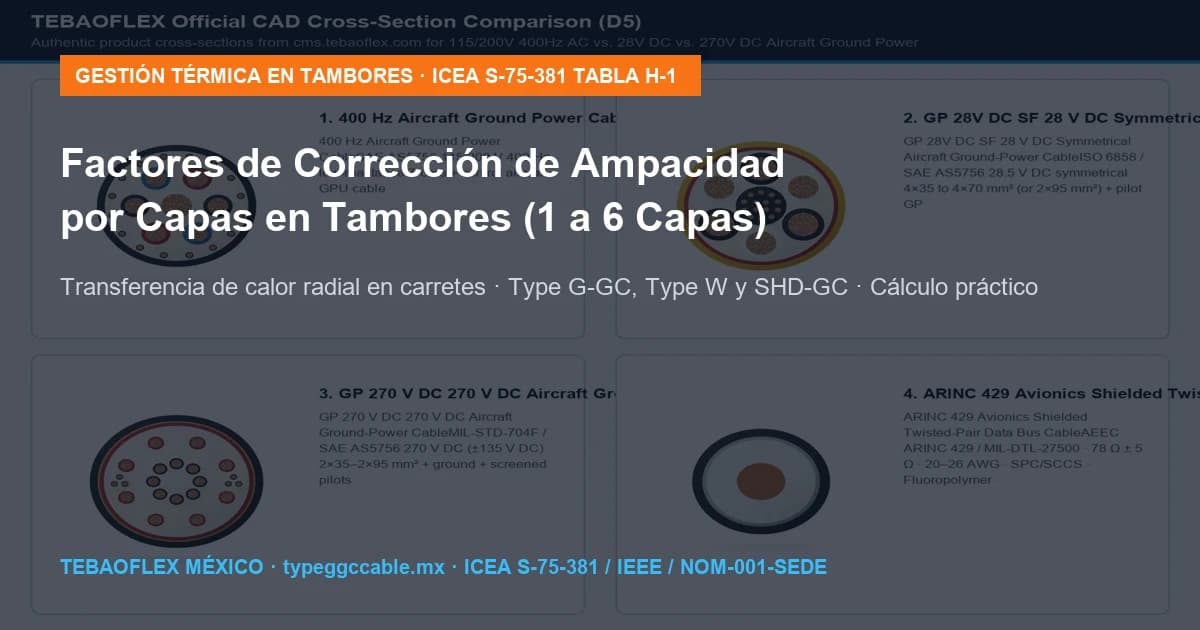 Factores de Corrección de Ampacidad por Capas en Tambores (1 a 6 Capas)