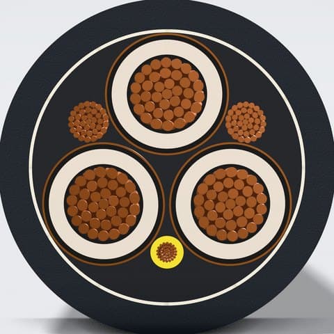 Ilustración 3D de la sección transversal de un cable alimentador tipo MP-GC.
