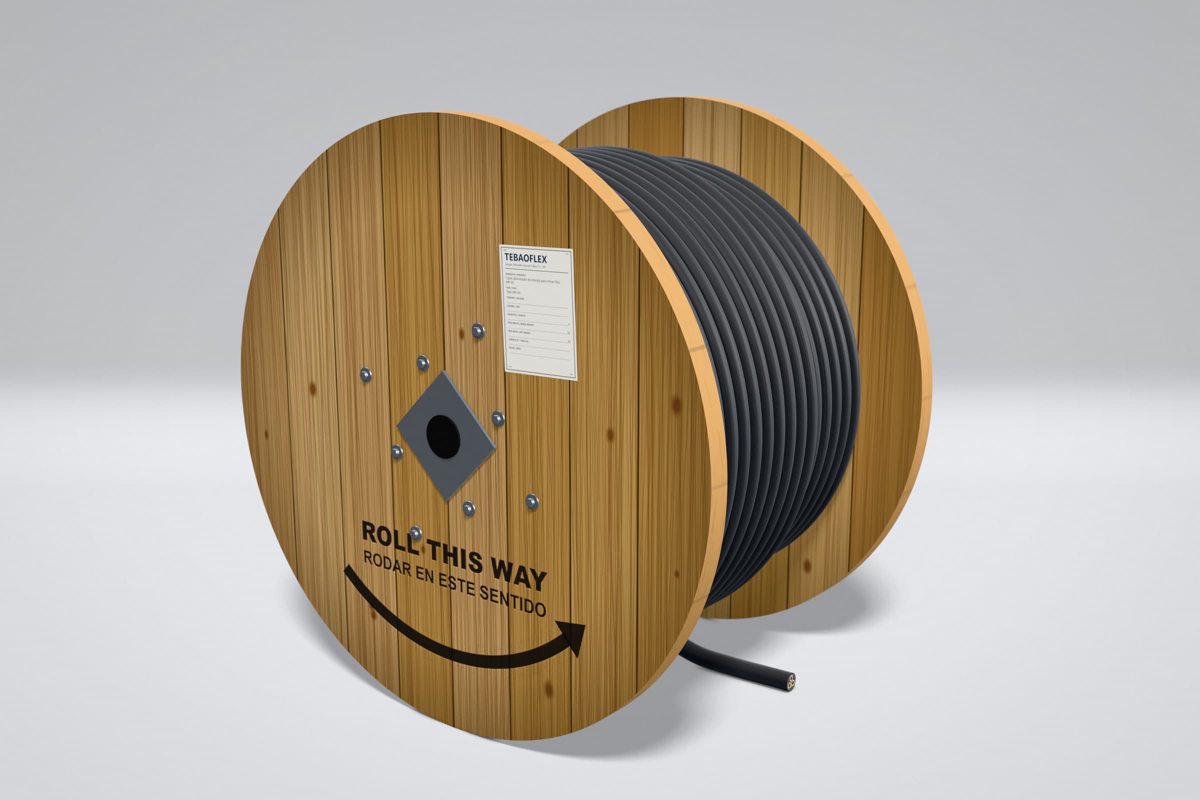 Carrete industrial de cable alimentador de media tensión MP-GC TEBAOFLEX para distribución eléctrica en interior de mina