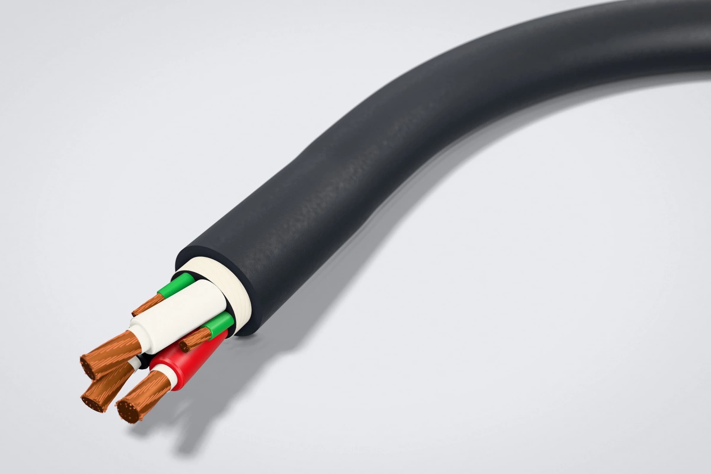 Vista general del cable minero portátil TEBAOFLEX Type G 2000V con cubierta de CPE de servicio pesado