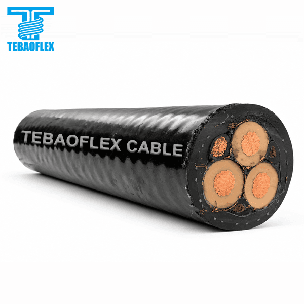 Cable sumergible de media tensión TEBAOFLEX (N)TSCGECEWÖU con aislamiento EPR 3GI3, pantallas individuales de cobre CE y cubierta negra CM 5GM3.